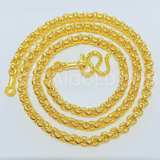 1 BAHT POLISHED SOLID ROLO CHAIN NECKLACE IN 23K GOLD (ID: N0901B)