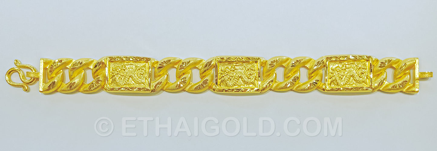 4 BAHT MATTE DIAMOND-CUT HOLLOW SMALL DRAGON CURB CHAIN BRACELET IN 23K GOLD (ID: B4804B)