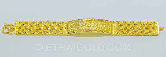 1 BAHT MATTE DIAMOND-CUT HOLLOW DRAGON FIVE ROW WATCH BAND BRACELET IN 23K GOLD (ID: B1001B)