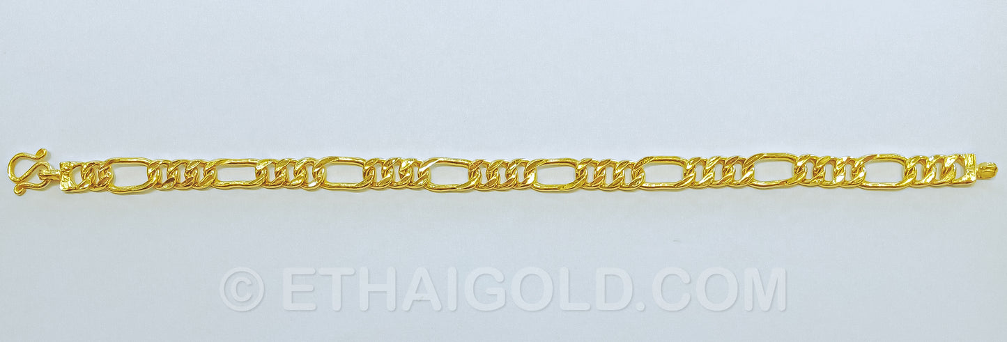 1 BAHT POLISHED DIAMOND-CUT SOLID FIGARO CHAIN BRACELET IN 23K GOLD (ID: B2101B)