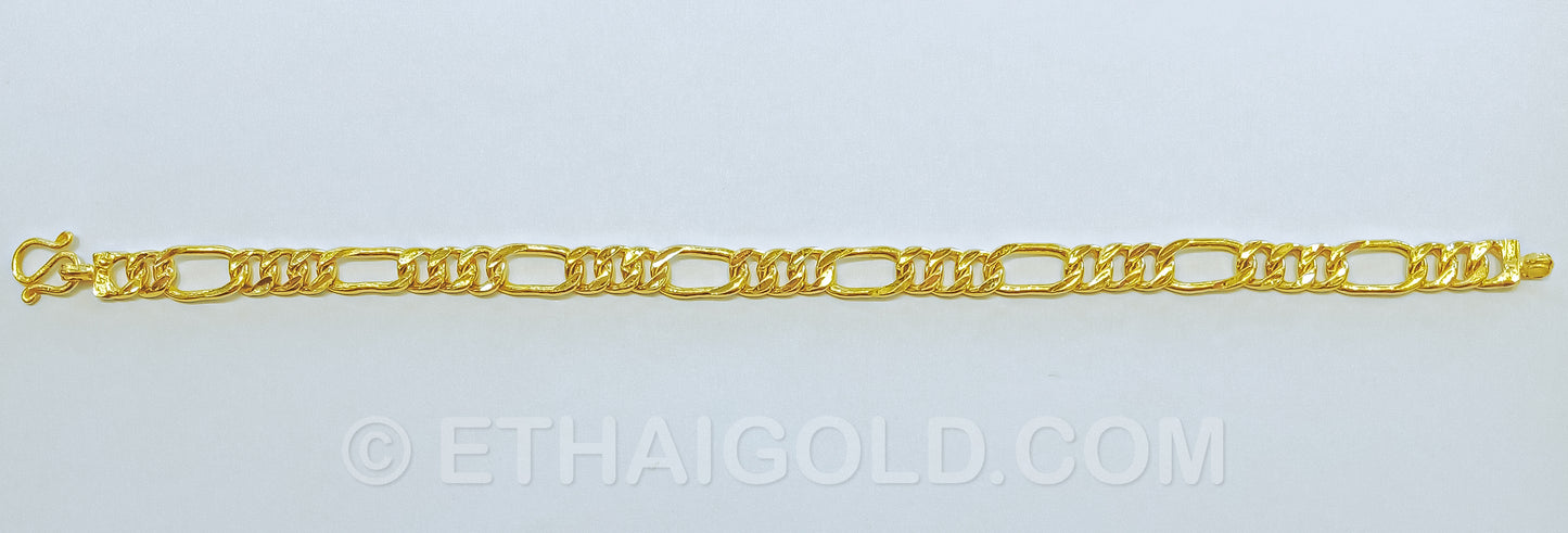1 BAHT POLISHED DIAMOND-CUT SOLID FIGARO CHAIN BRACELET IN 23K GOLD (ID: B2101B)