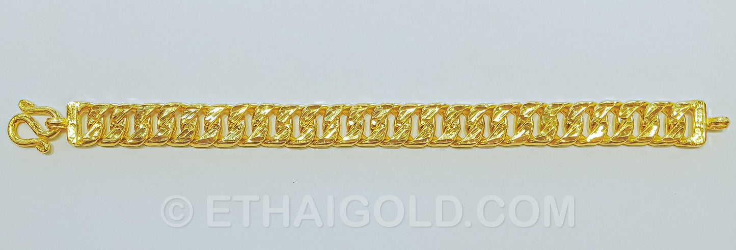 3 BAHT POLISHED DIAMOND-CUT SOLID CURB CHAIN BRACELET IN 23K GOLD (ID: B0403B)
