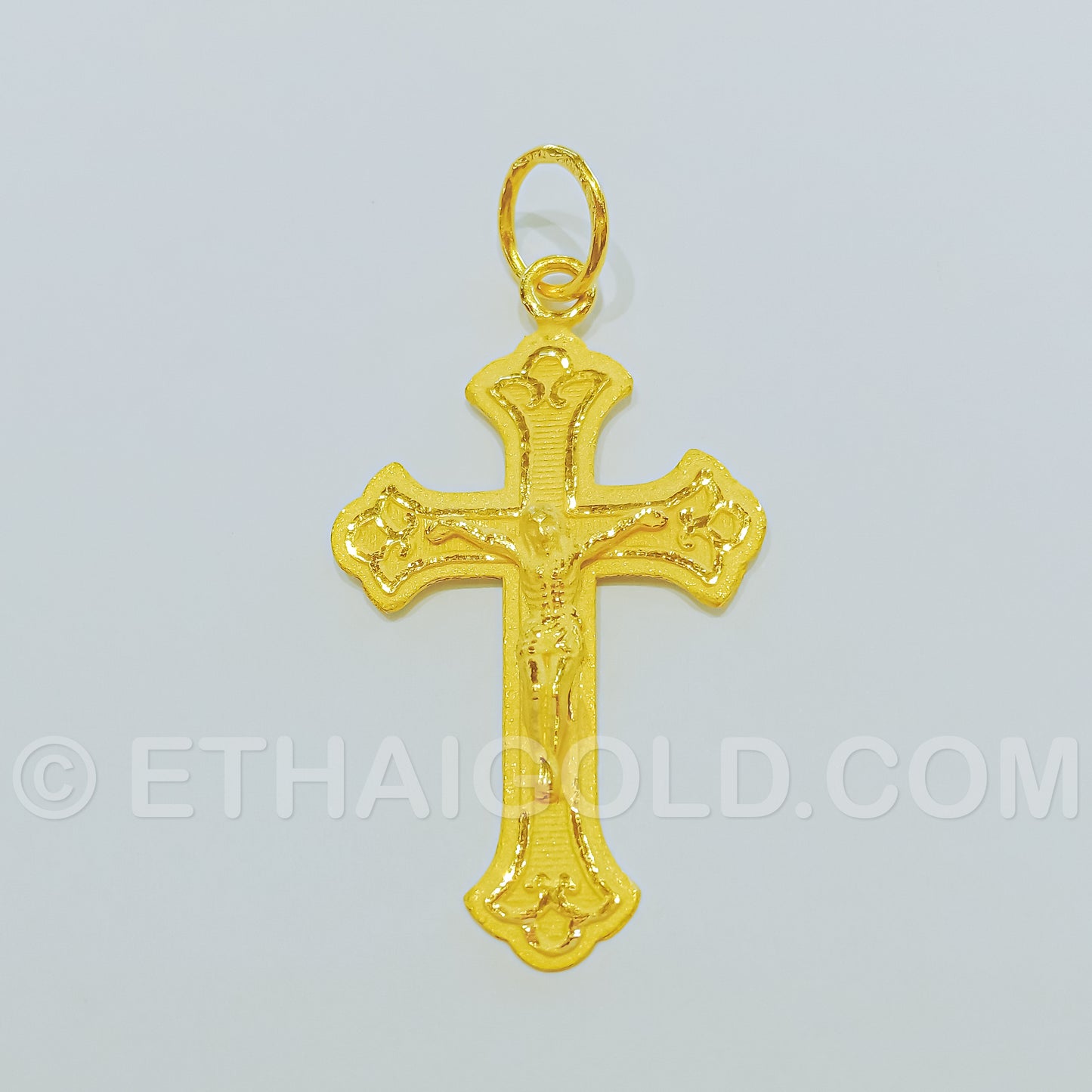1/8 BAHT POLISHED MATTE SOLID CRUCIFIX CHRISTIAN PENDANT IN 23K GOLD (ID: P040HS)