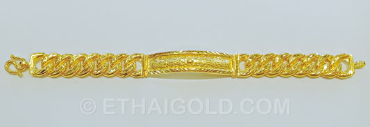 5 BAHT POLISHED DIAMOND-CUT HOLLOW DRAGON CURB CHAIN BRACELET IN 23K GOLD (ID: B4705B)