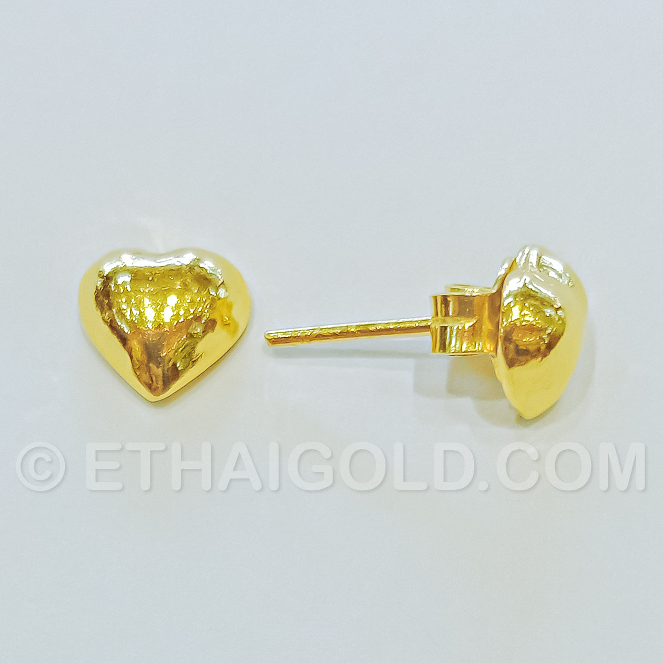 1/4 BAHT POLISHED HOLLOW HEART STUD EARRINGS IN 23K GOLD (ID: E0101S)