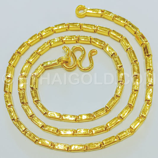 5 BAHT POLISHED SOLID SHORT SQUARE BARREL CHAIN NECKLACE IN 23K GOLD (ID: N1905B)