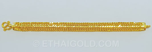1 BAHT POLISHED DIAMOND-CUT SOLID FLAT BRAIDED LINK CHAIN BRACELET IN 23K GOLD (ID: B0501B)