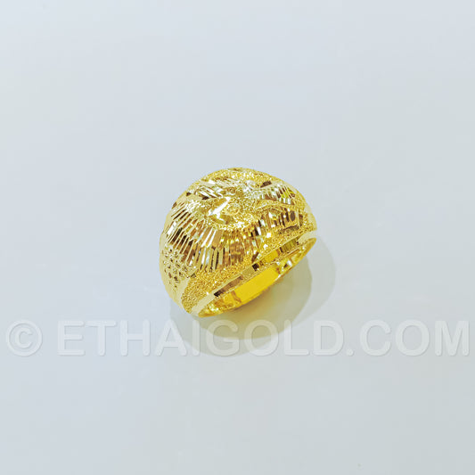 1/8 BAHT POLISHED SPARKLING DIAMOND-CUT HOLLOW LARGE DRAGON RING IN 23K GOLD (ID: R140HS)