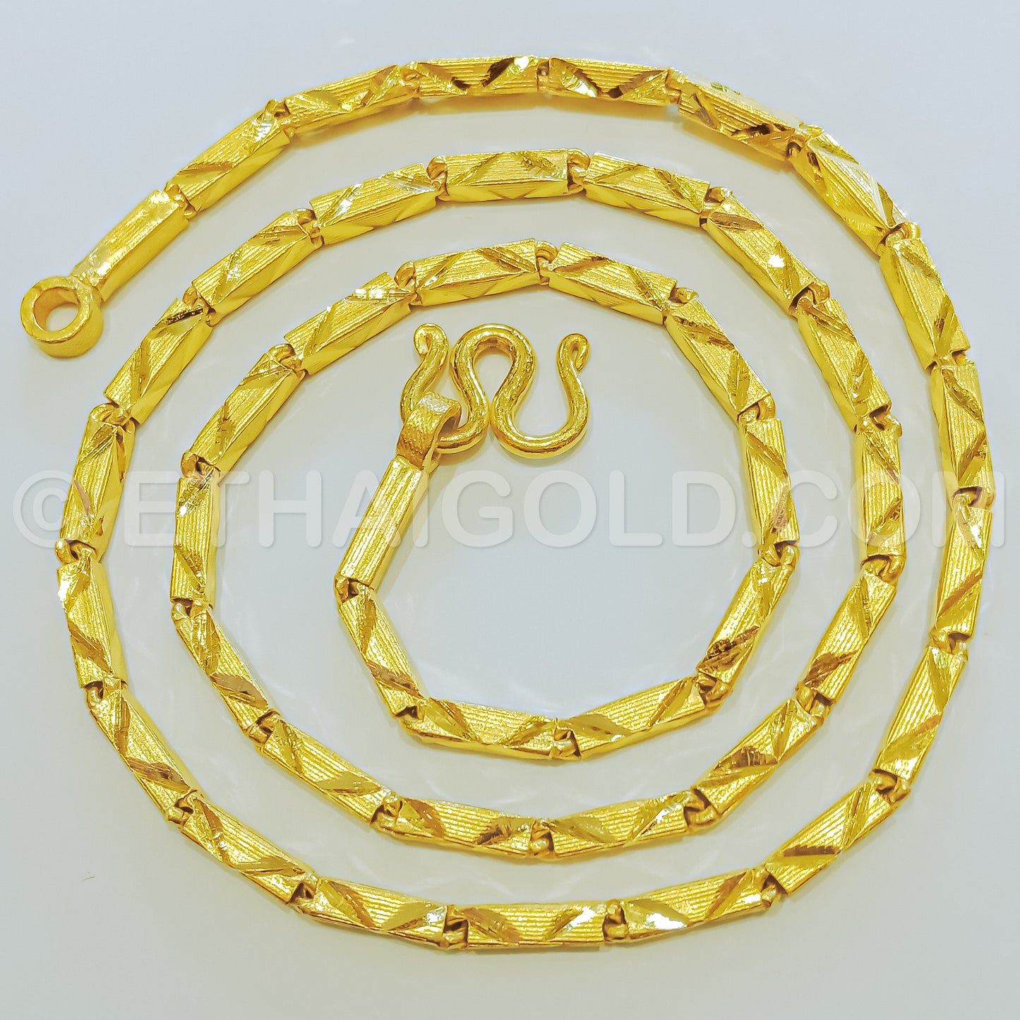 1/2 BAHT MATTE DIAMOND-CUT SOLID SQUARE BARREL CHAIN NECKLACE IN 23K GOLD (ID: N2002S)