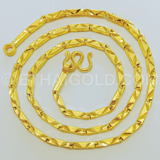 1/2 BAHT MATTE DIAMOND-CUT SOLID SQUARE BARREL CHAIN NECKLACE IN 23K GOLD (ID: N2002S)