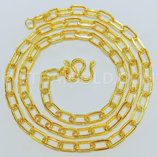 4 BAHT POLISHED SOLID LONG FLAT CABLE CHAIN NECKLACE IN 23K GOLD (ID: N0104B)