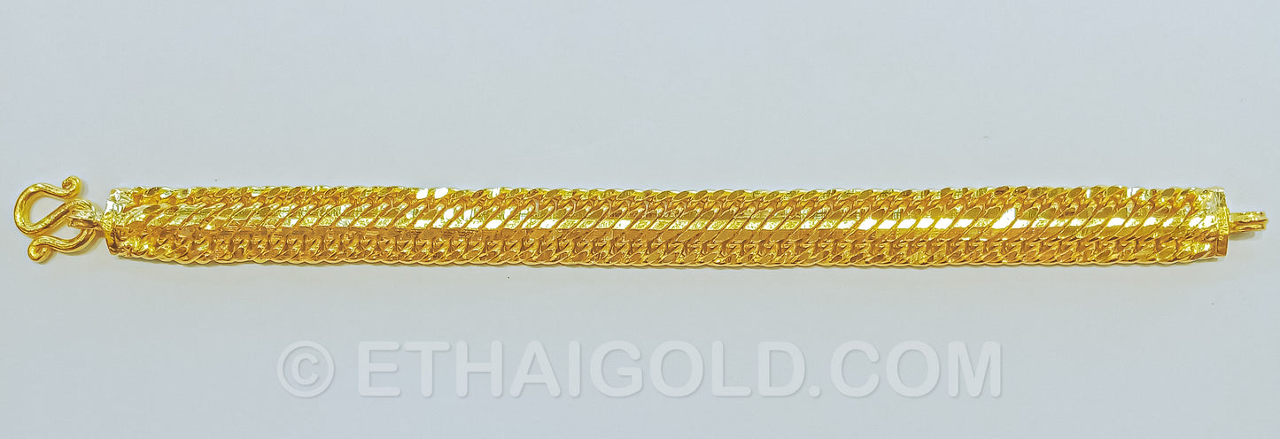 2 BAHT POLISHED DIAMOND-CUT SOLID FLAT BRAIDED LINK CHAIN BRACELET IN 23K GOLD (ID: B0502B)