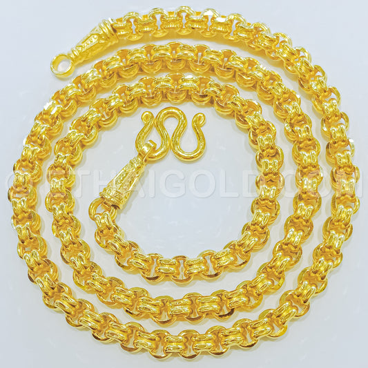 1/2 BAHT POLISHED DIAMOND-CUT SOLID DOUBLE LINK CHAIN NECKLACE IN 23K GOLD (ID: N3302S)