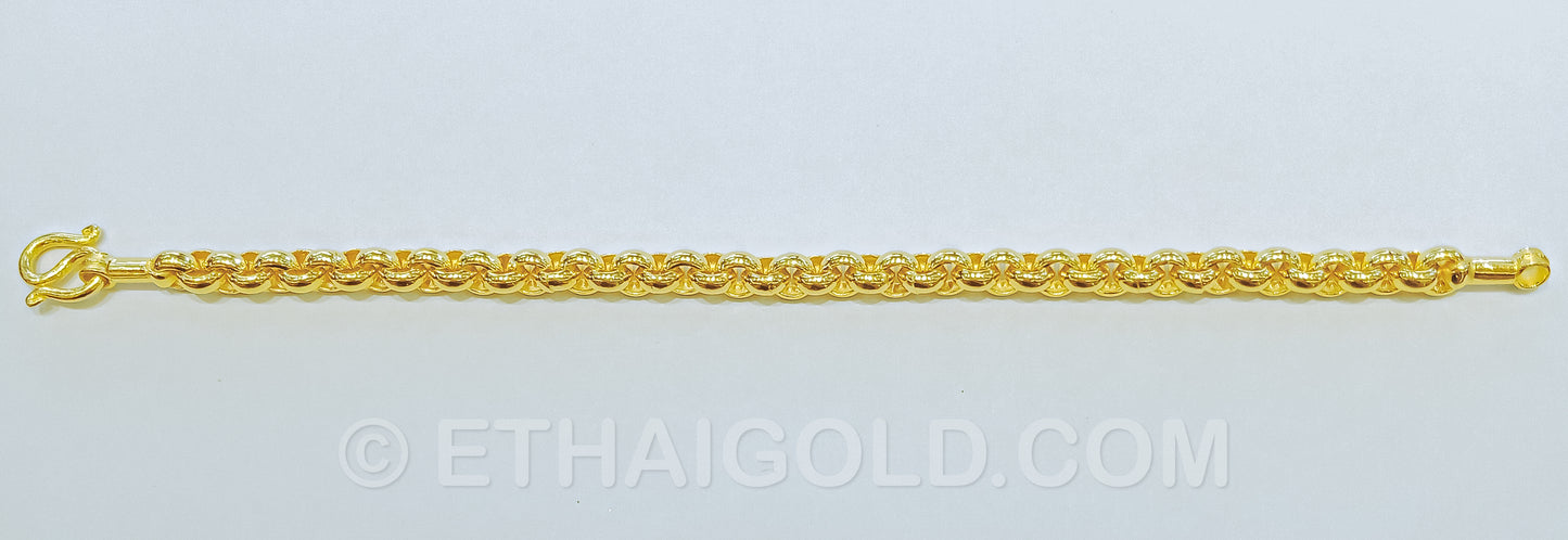 1 BAHT POLISHED SOLID ROLO CHAIN BRACELET IN 23K GOLD (ID: B0801B)