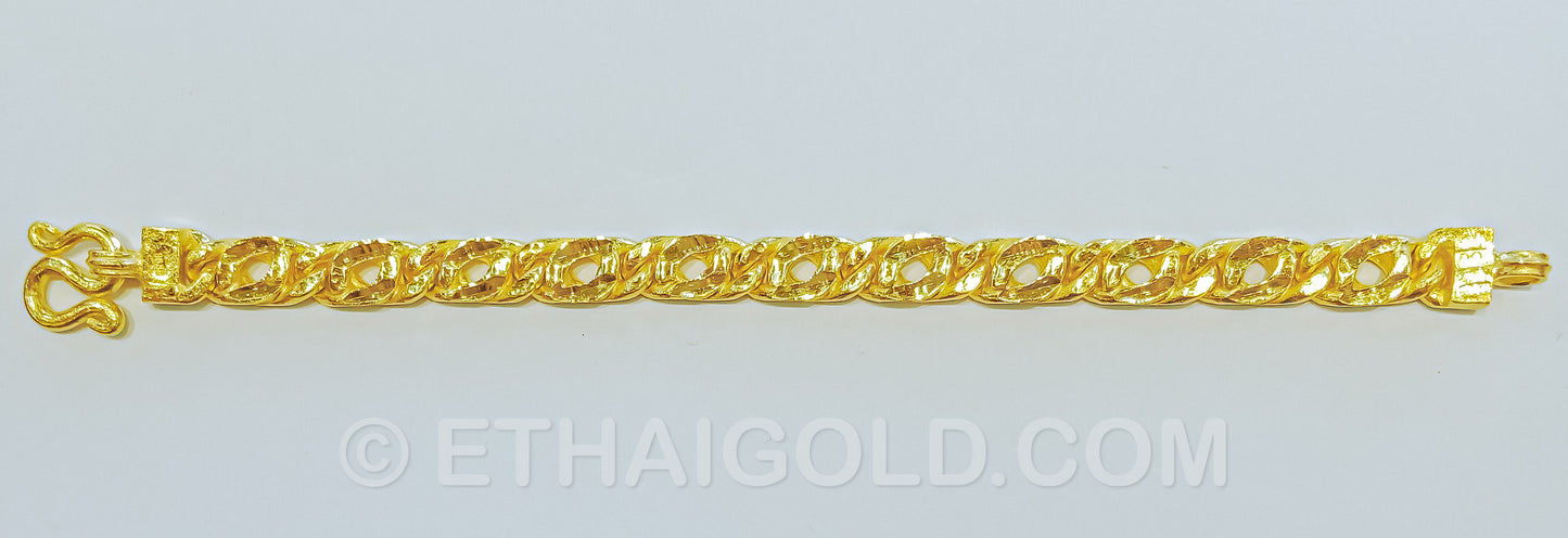 2 BAHT POLISHED DIAMOND-CUT SOLID HORSE EYE CURB CHAIN BRACELET IN 23K GOLD (ID: B4602B)