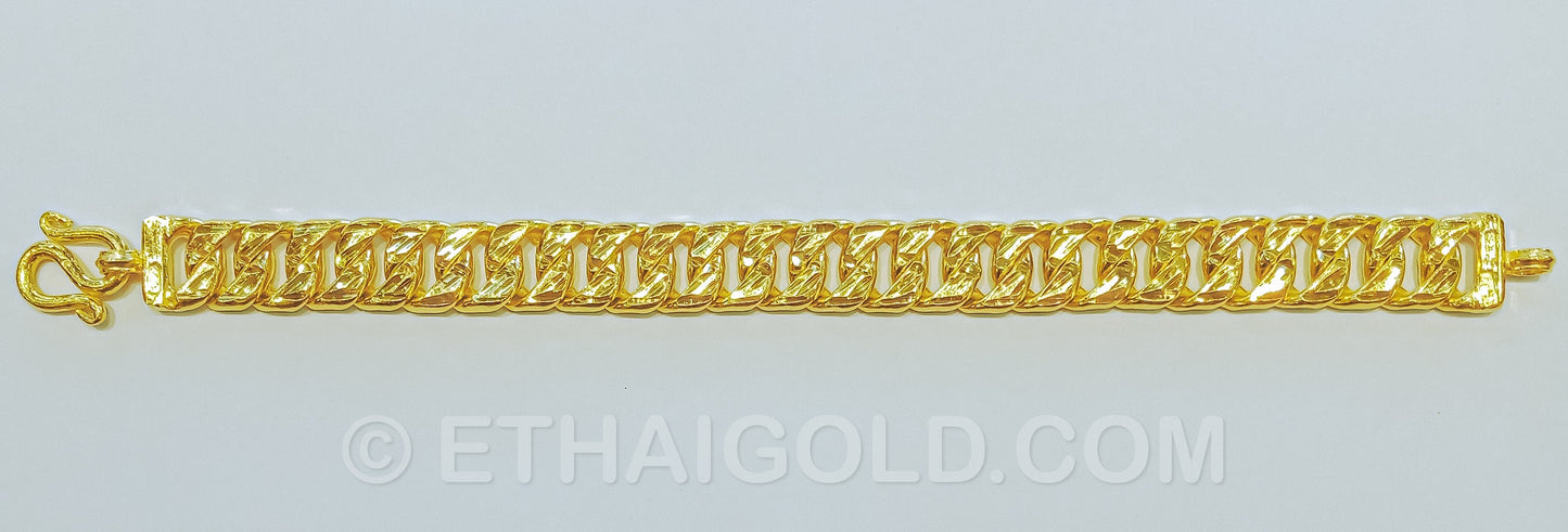 2 BAHT POLISHED DIAMOND-CUT SOLID CURB CHAIN BRACELET IN 23K GOLD (ID: B0402B)