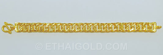 2 BAHT POLISHED DIAMOND-CUT SOLID CURB CHAIN BRACELET IN 23K GOLD (ID: B0402B)