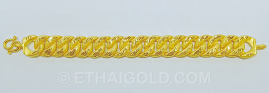 1/2 BAHT MATTE DIAMOND-CUT HOLLOW CURB CHAIN BRACELET IN 23K GOLD (ID: B4502S)