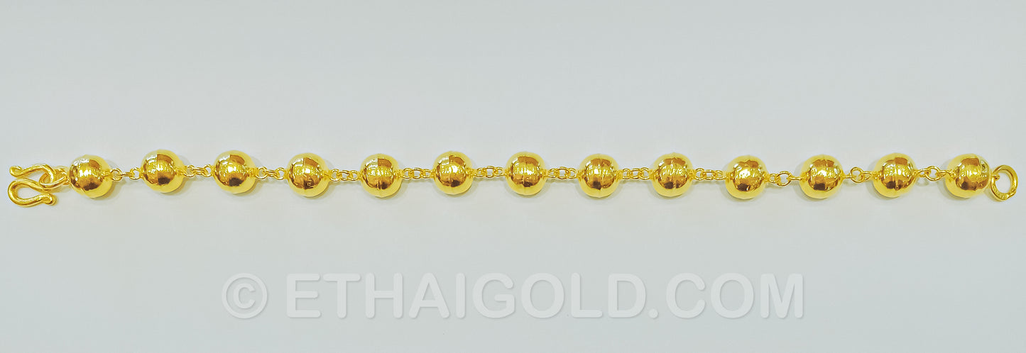 5 BAHT POLISHED HOLLOW ROSARY BEAD CHAIN BRACELET IN 23K GOLD (ID: B2505B)