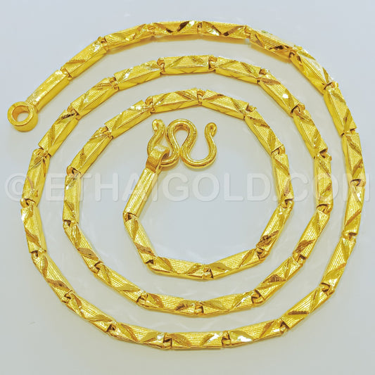 5 BAHT MATTE DIAMOND-CUT SOLID SQUARE BARREL CHAIN NECKLACE IN 23K GOLD (ID: N2005B)