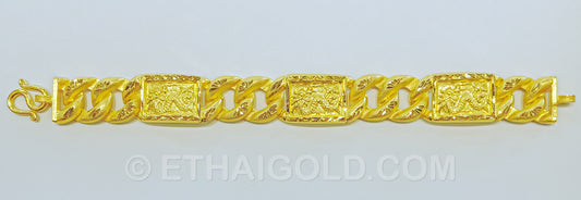 2 BAHT MATTE DIAMOND-CUT HOLLOW SMALL DRAGON CURB CHAIN BRACELET IN 23K GOLD (ID: B4802B)