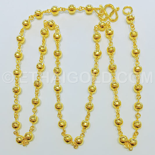 2 BAHT POLISHED HOLLOW ROSARY BEAD CHAIN NECKLACE IN 23K GOLD (ID: N3502B)