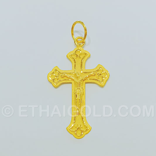 1 BAHT POLISHED MATTE SOLID CRUCIFIX CHRISTIAN PENDANT IN 23K GOLD (ID: P0401B)