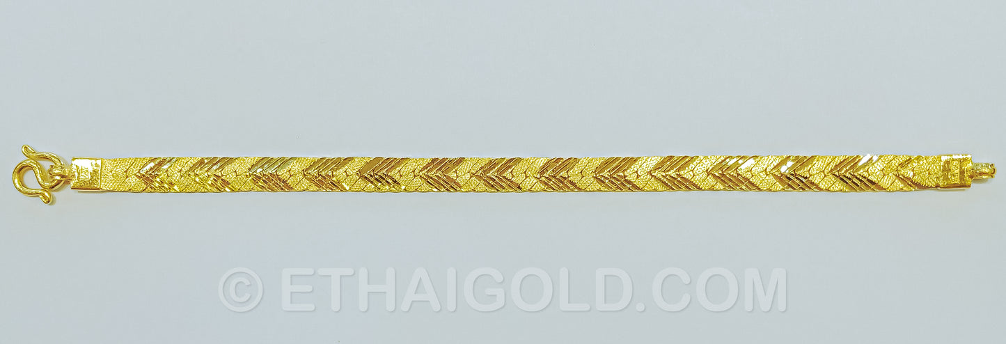 1/2 BAHT MATTE DIAMOND-CUT SOLID FLAT CURB CHAIN BRACELET IN 23K GOLD (ID: B0202S)