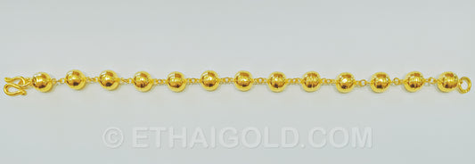3 BAHT POLISHED HOLLOW ROSARY BEAD CHAIN BRACELET IN 23K GOLD (ID: B2503B)
