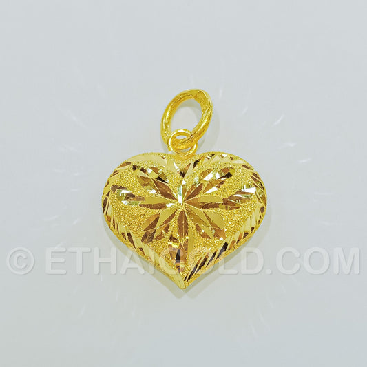 1/4 BAHT SPARKLING DIAMOND-CUT HOLLOW HEART PENDANT IN 23K GOLD (ID: P0101S)