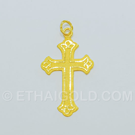 1 BAHT POLISHED MATTE SOLID CROSS CHRISTIAN PENDANT IN 23K GOLD (ID: P0301B)