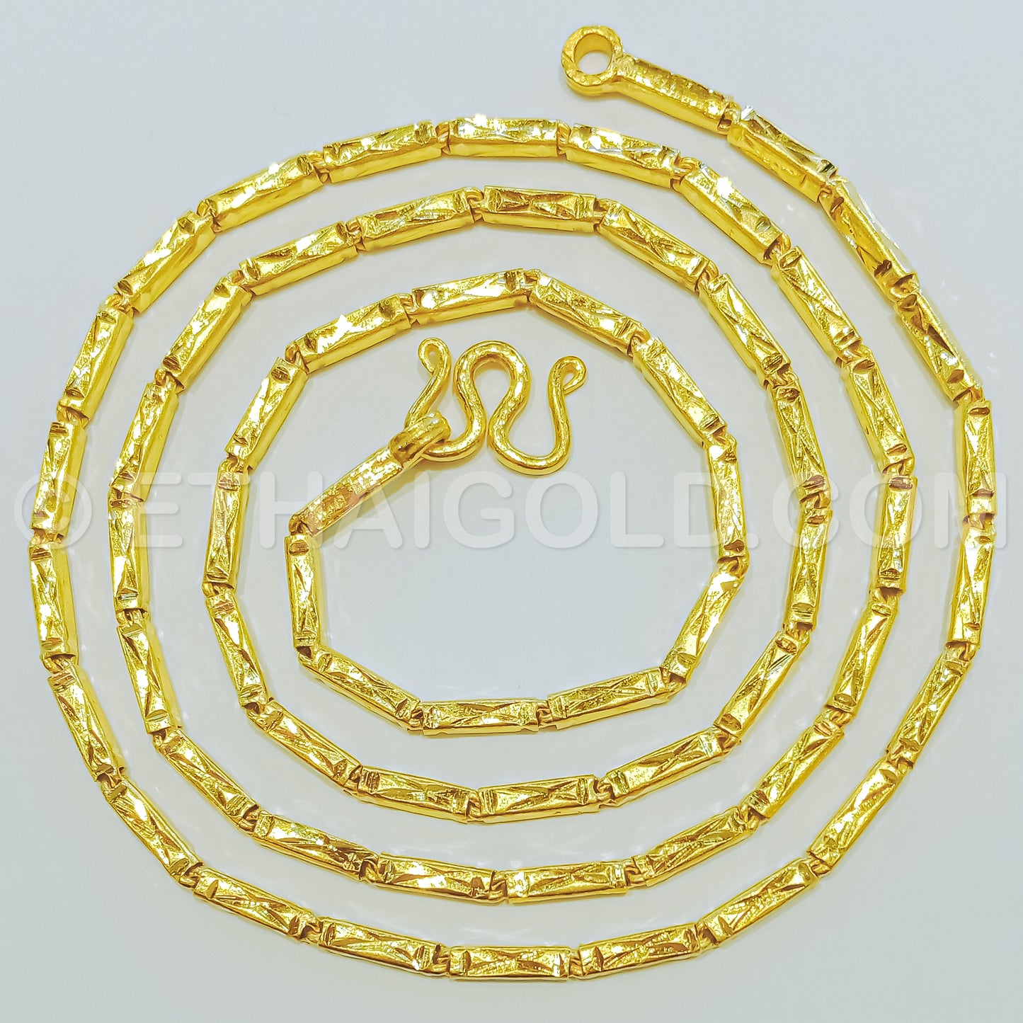 1 BAHT POLISHED DIAMOND-CUT SOLID SQUARE BARREL CHAIN NECKLACE IN 23K GOLD (ID: N3201B)
