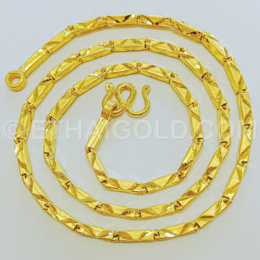 1 BAHT MATTE DIAMOND-CUT SOLID SQUARE BARREL CHAIN NECKLACE IN 23K GOLD (ID: N2001B)