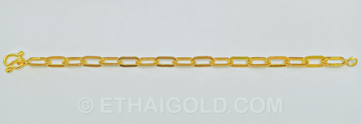 2 BAHT POLISHED SOLID LONG FLAT CABLE CHAIN BRACELET IN 23K GOLD (ID: B0102B)