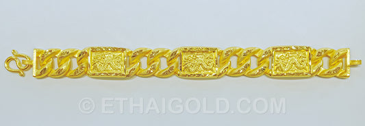 4 BAHT MATTE DIAMOND-CUT HOLLOW SMALL DRAGON CURB CHAIN BRACELET IN 23K GOLD (ID: B4804B)