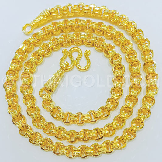 5 BAHT POLISHED DIAMOND-CUT SOLID DOUBLE LINK CHAIN NECKLACE IN 23K GOLD (ID: N3305B)