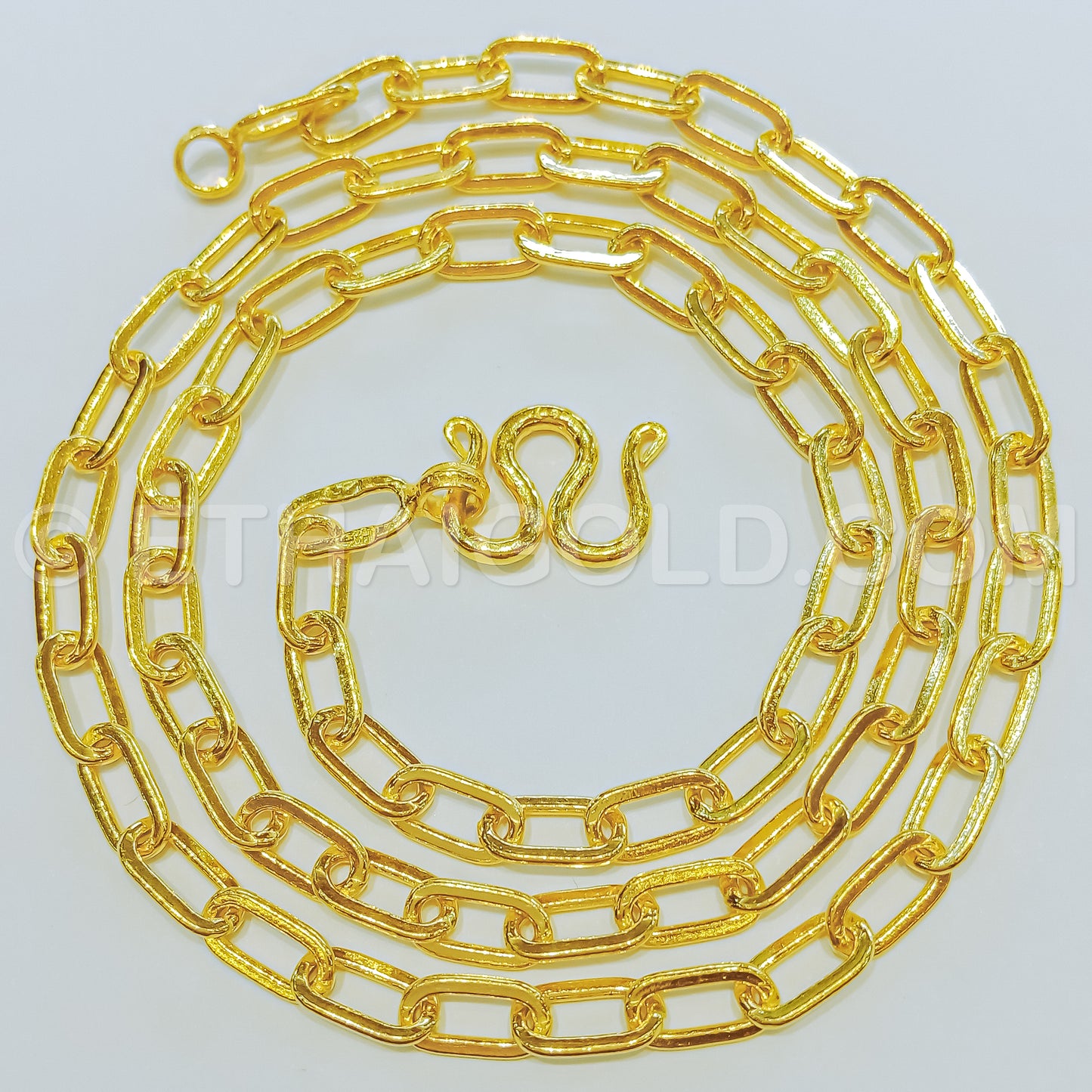 2 BAHT POLISHED SOLID LONG FLAT CABLE CHAIN NECKLACE IN 23K GOLD (ID: N0102B)