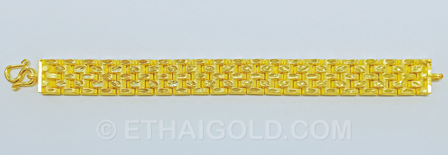 4 BAHT MATTE DIAMOND-CUT HOLLOW FIVE ROW WATCH BAND BRACELET IN 23K GOLD (ID: B1204B)