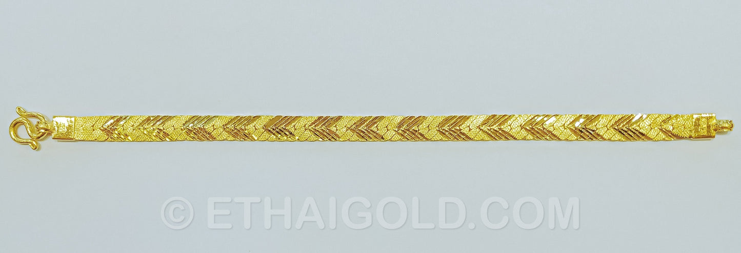 5 BAHT MATTE DIAMOND-CUT SOLID FLAT CURB CHAIN BRACELET IN 23K GOLD (ID: B0205B)