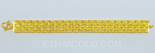 5 BAHT MATTE DIAMOND-CUT HOLLOW FIVE ROW WATCH BAND BRACELET IN 23K GOLD (ID: B1205B)