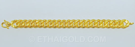 3 BAHT POLISHED DIAMOND-CUT HOLLOW CURB CHAIN BRACELET IN 23K GOLD (ID: B4403B)
