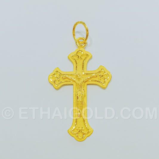 1/8 BAHT POLISHED MATTE SOLID CRUCIFIX CHRISTIAN PENDANT IN 23K GOLD (ID: P040HS)