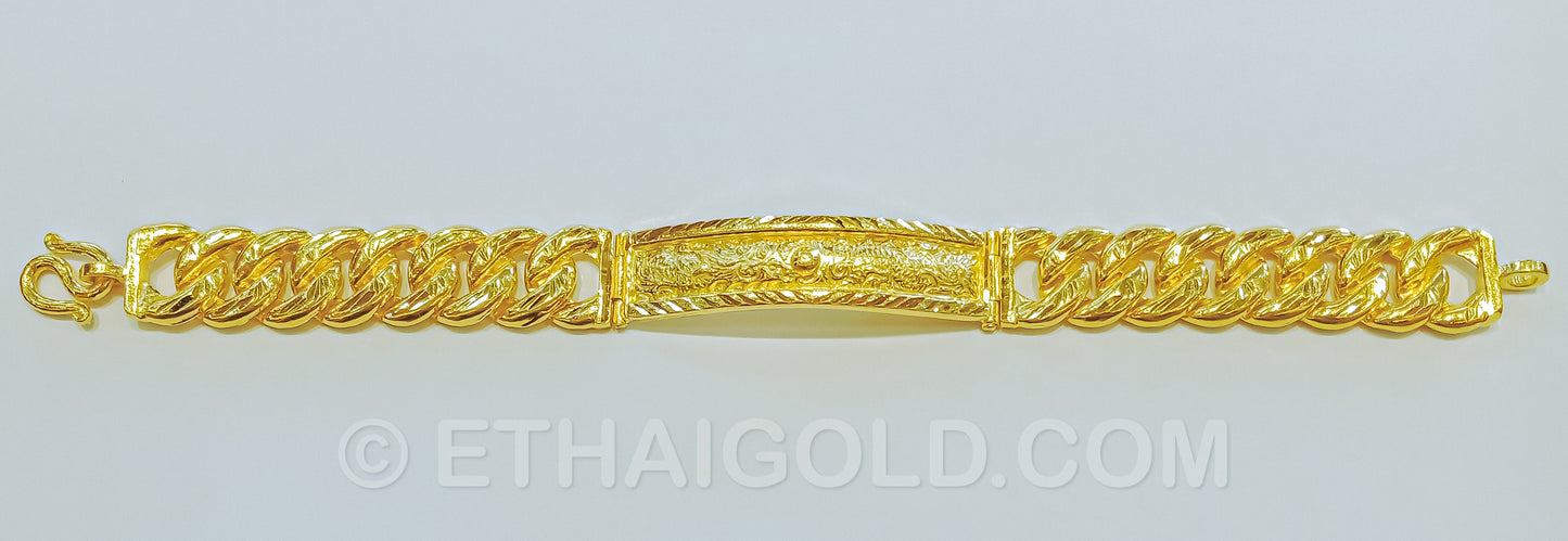 4 BAHT POLISHED DIAMOND-CUT HOLLOW DRAGON CURB CHAIN BRACELET IN 23K GOLD (ID: B4704B)