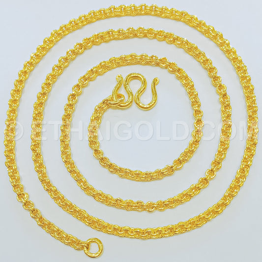 3 BAHT POLISHED SOLID DOUBLE LINK CHAIN NECKLACE IN 23K GOLD (ID: N1103B)