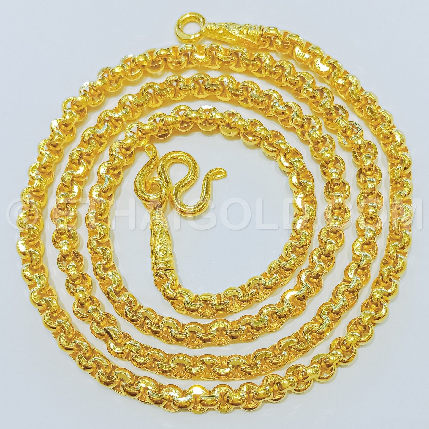5 BAHT POLISHED DIAMOND-CUT SOLID ROLO CHAIN NECKLACE IN 23K GOLD (ID: N2505B)