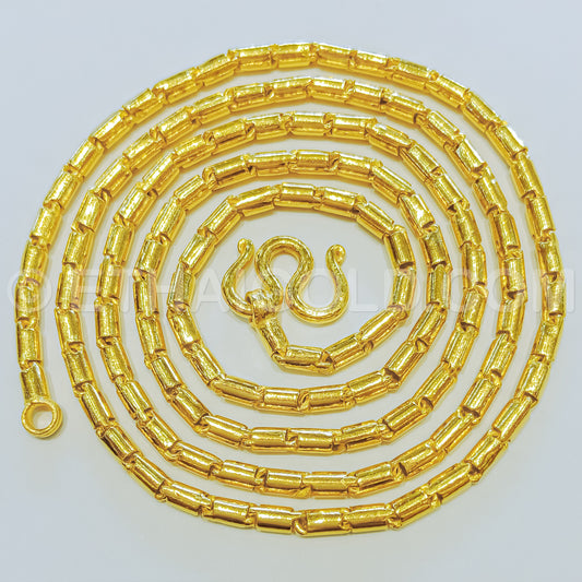 1 BAHT POLISHED SOLID SHORT ROUND BARREL CHAIN NECKLACE IN 23K GOLD (ID: N3101B)