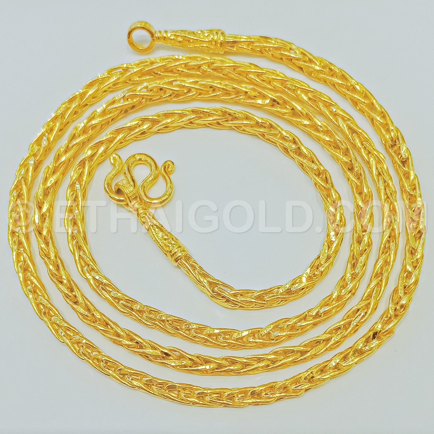 1 BAHT POLISHED DIAMOND-CUT HOLLOW SQUARE WHEAT CHAIN NECKLACE IN 23K GOLD (ID: N1401B)