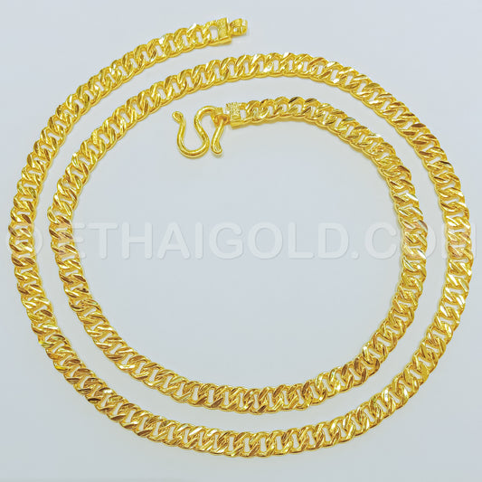 5 BAHT POLISHED DIAMOND-CUT SOLID CURB CHAIN NECKLACE IN 23K GOLD (ID: N0705B)