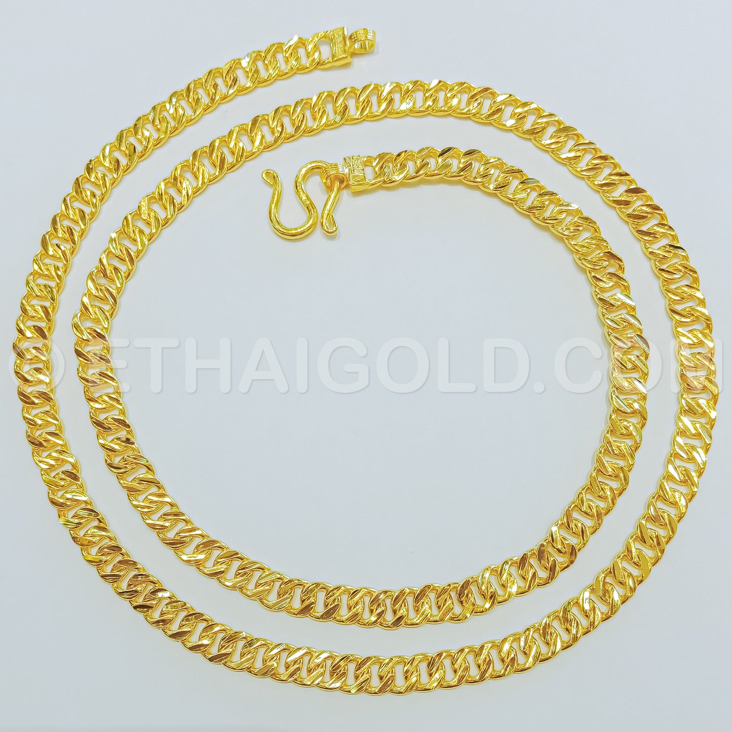 1 BAHT POLISHED DIAMOND-CUT SOLID CURB CHAIN NECKLACE IN 23K GOLD (ID: N0701B)