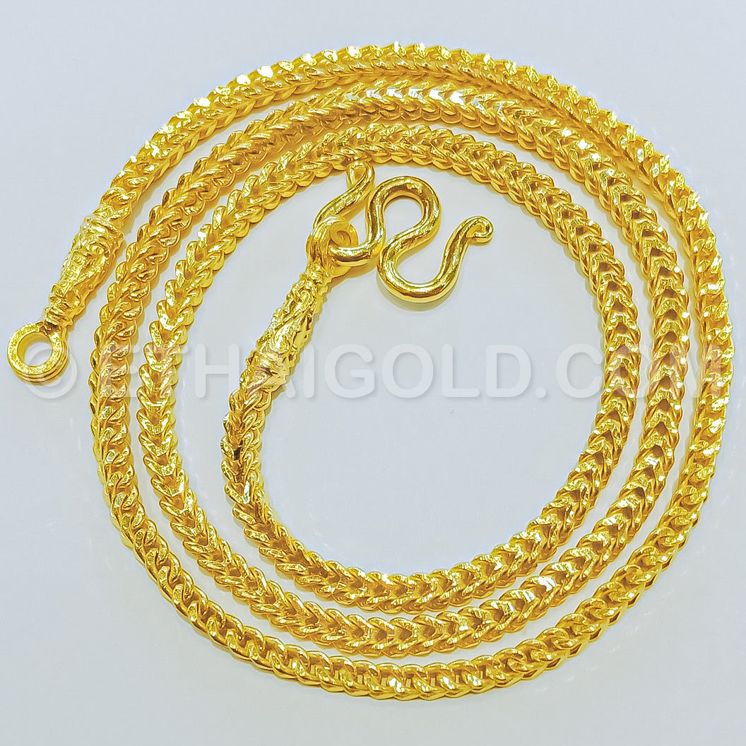 3 BAHT POLISHED DIAMOND-CUT SOLID FRANCO CHAIN NECKLACE IN 23K GOLD (ID: N1003B)